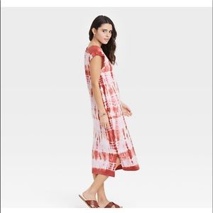 Tie Dye t shirt midi Dress vintage red and white size XS